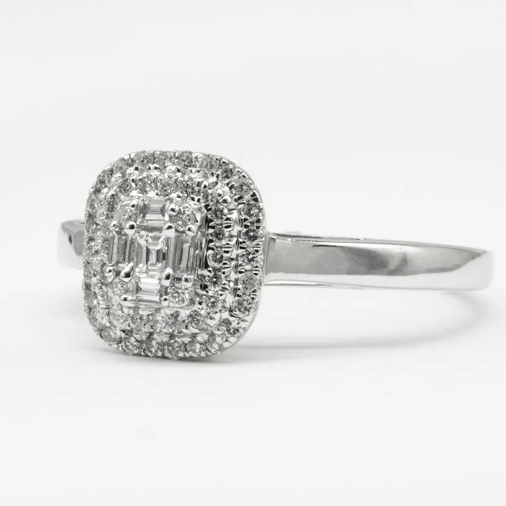 Nhẫn Kim Cương Vàng Trắng 14K Ổ Vuông
