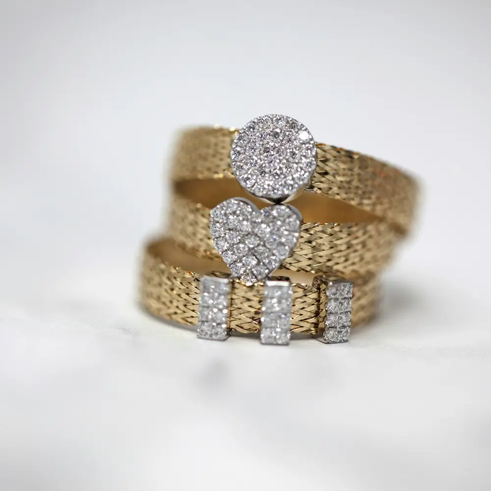 Nhẫn Vàng 18K Nữ Đính Đá CZ Ba Tầng